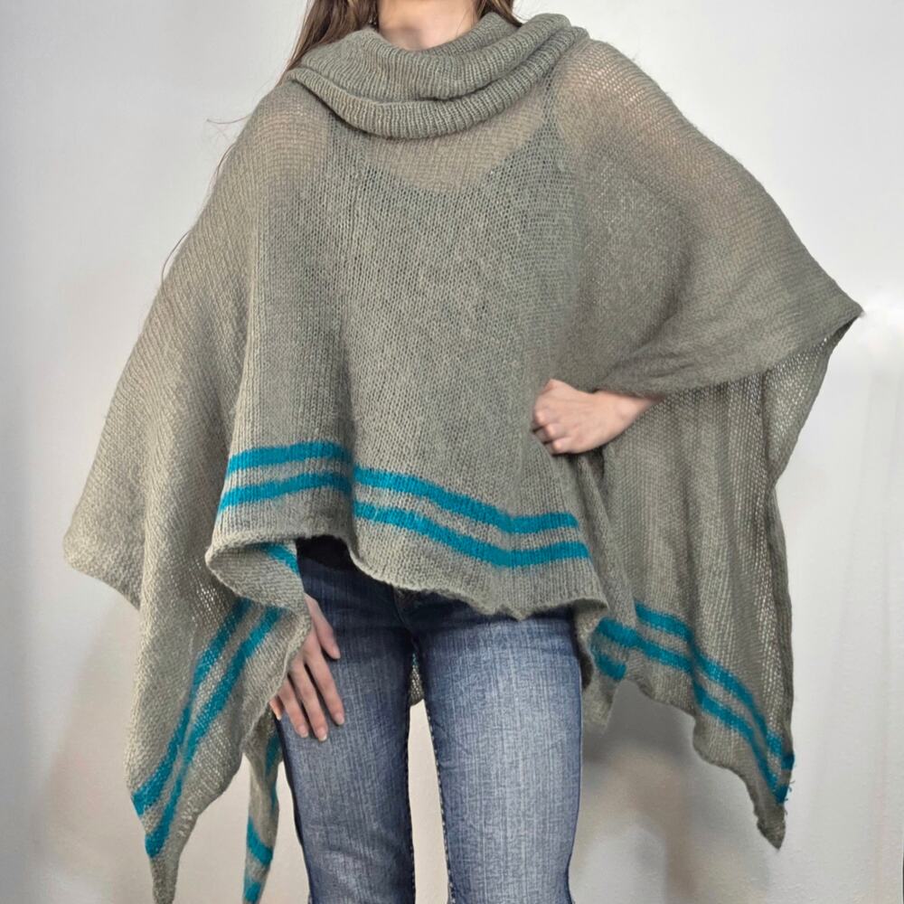 Wooden Ships Paola Buendia Cowl Neck Poncho S/M Gray and Blue